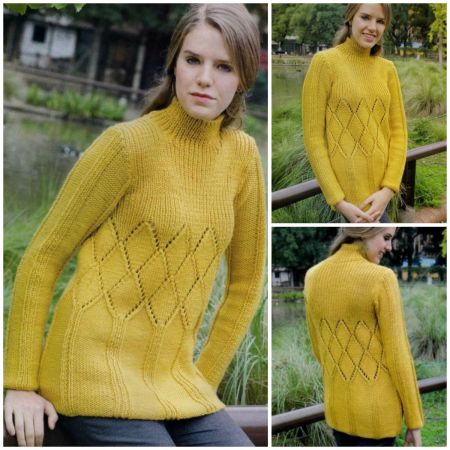 Maglione con Collo alto e Punto a Rombi