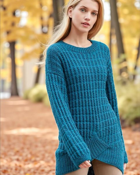 Maglione con Bordo Diagonale e Coste Fantasia