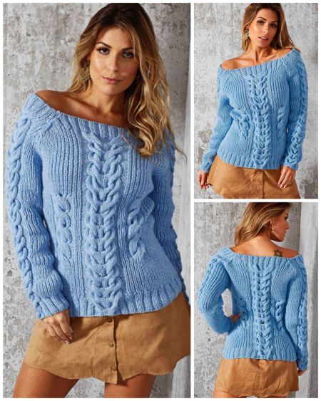 Maglione con treccia centrale