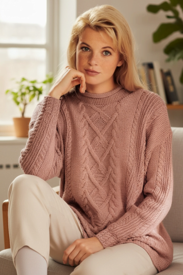 Maglione con Trecce ai ferri