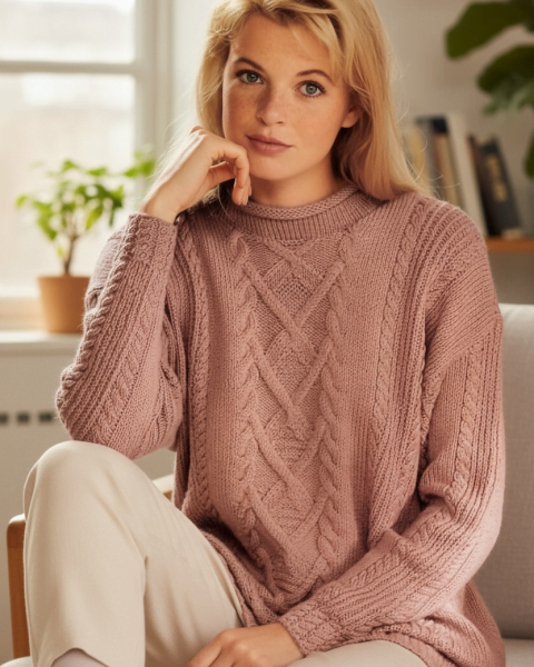 Maglione con Trecce ai ferri