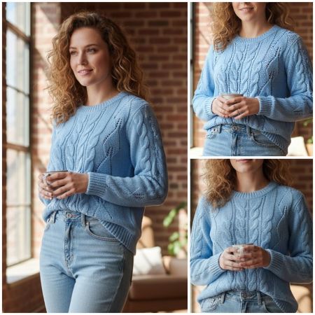Maglione con motivi a foglie e trecce