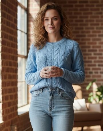 Maglione con motivi a foglie e trecce