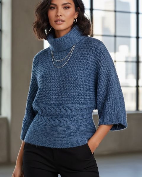 Maglione Kimono con Punto Trecce