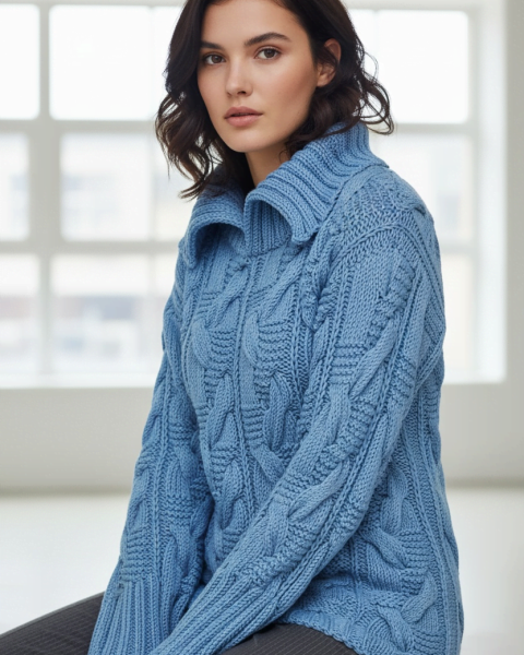 Maglione a trecce ai ferri