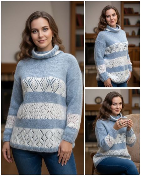 Maglione con motivo a rombi traforati