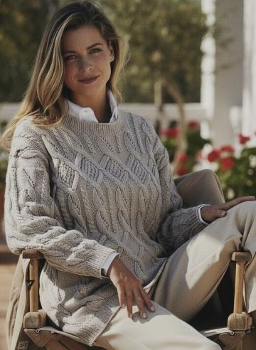 Maglione con Punto a Rombi e Trecce