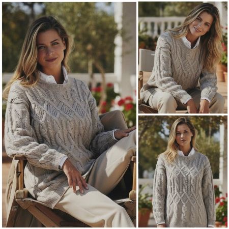Maglione con Punto a Rombi e Trecce