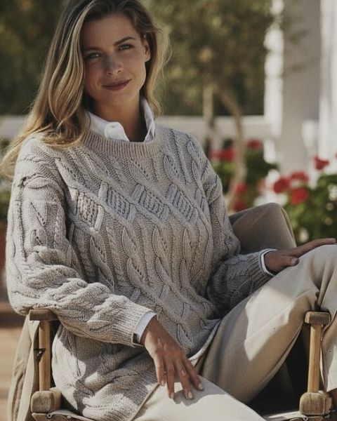 Maglione con Punto a Rombi e Trecce