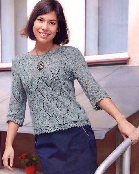 Maglione con bordo all’uncinetto in pizzo