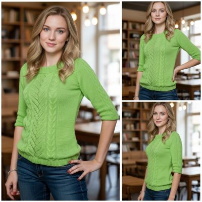 Pull con punto ajour e trecce
