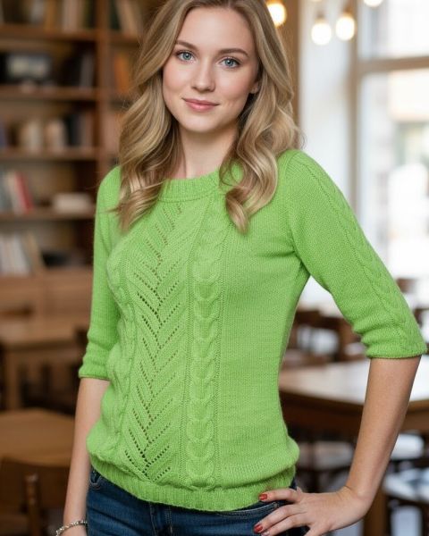 Pull con punto ajour e trecce