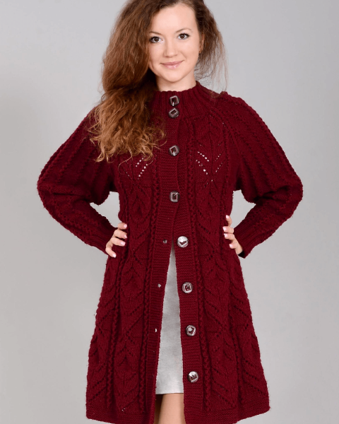 Cappotto a punto fantasia con fasce ajour