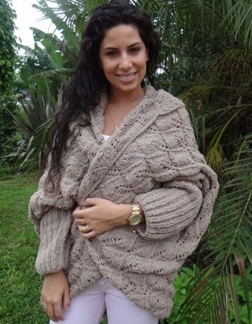 Cardigan a bozzolo con punto foglie