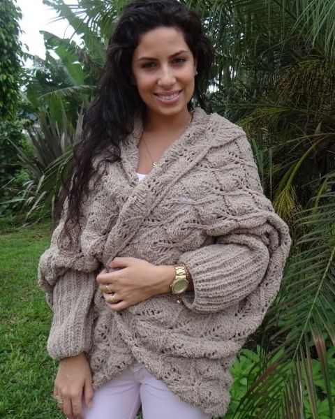 Cardigan a bozzolo con punto foglie