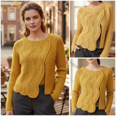 Cardigan con punto a coste e punto fantasia