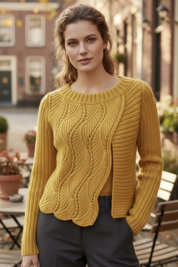 Cardigan con punto a coste e punto fantasia