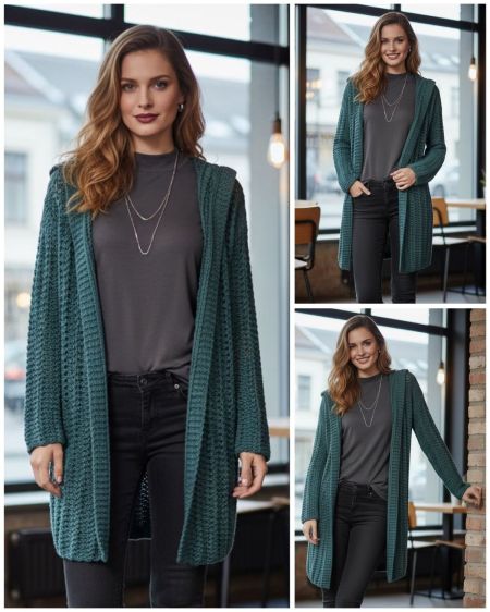 Cardigan con collo a punto coste traforato