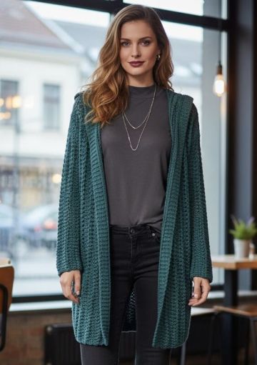 Cardigan con collo a punto coste traforato