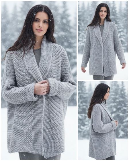 Cardigan voluminoso senza chiusura con punto fantasia