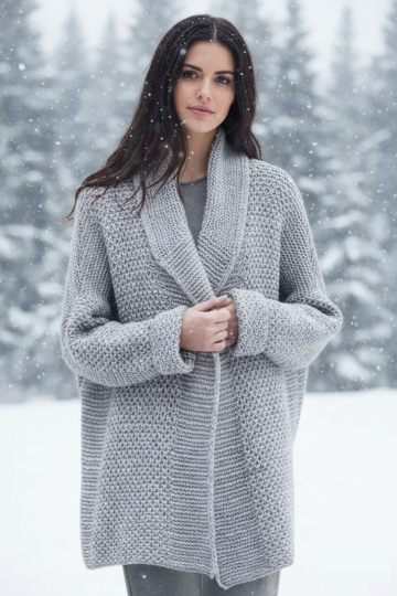 Cardigan voluminoso senza chiusura con punto fantasia