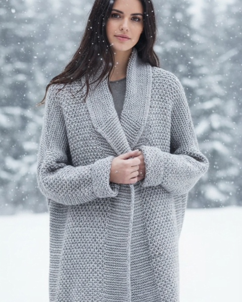 Cardigan voluminoso senza chiusura con punto fantasia