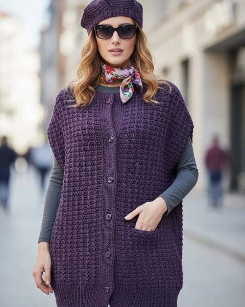 Cardigan senza maniche e basco