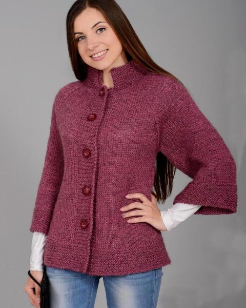 Giacca-raglan a maglia rasata diritta