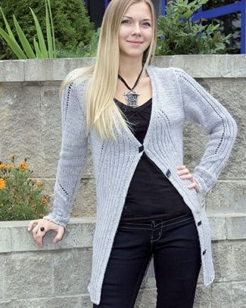 Cardigan con punto coste a maglia rasata dir.