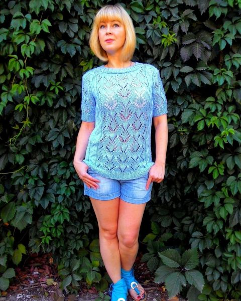 Pull estivo con maniche corte a punto ajour con trecce