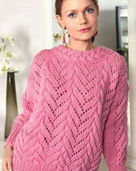 Pull con punto ajour e con punto treccia