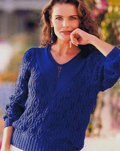 Pull con scollo a V e con punto foglie