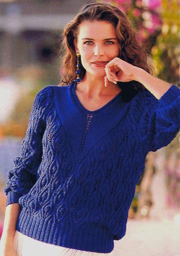 Pull con scollo a V e con punto foglie