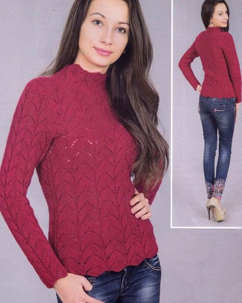 Pull a punto fantasia con girocollo