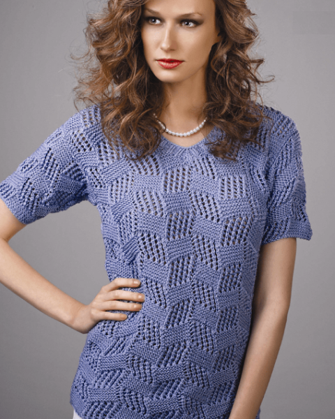 Pull con motivo a scacchiera con lo scollo a V