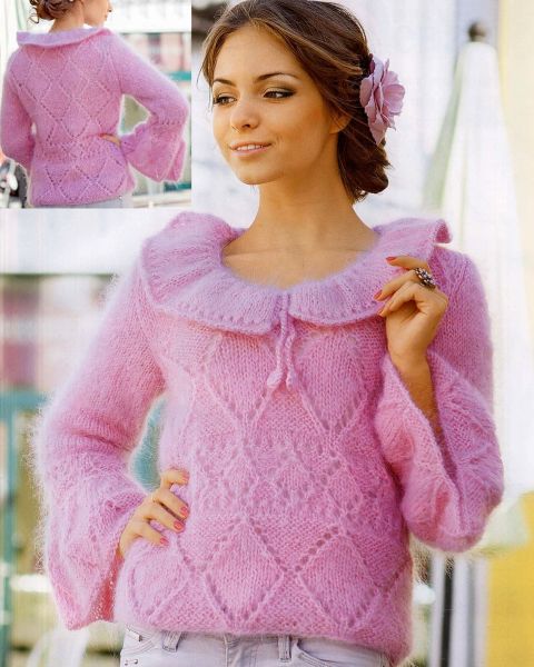 Pull con collo rotondo e con rombi