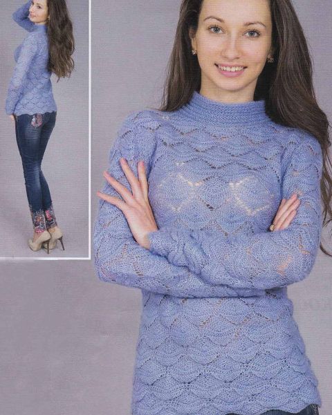 Pull con collo a punto fantasia