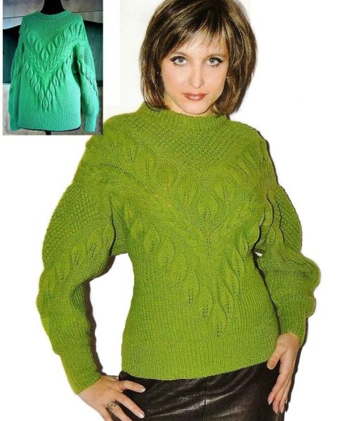 Pullover a punto foglie con trecce