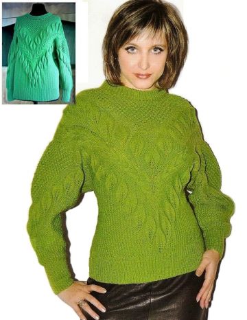 Pullover a punto foglie con trecce